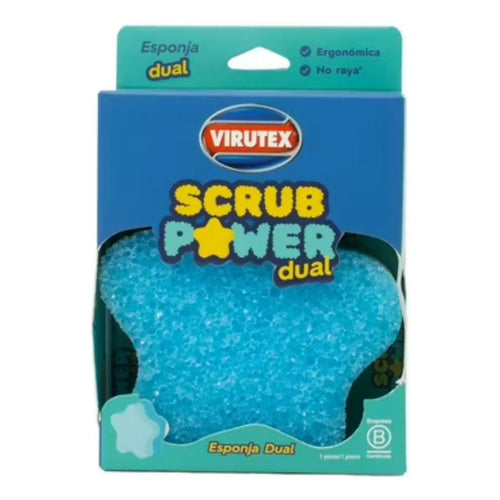 Esponja Virutex Scrub Power Dual en su caja, una de las 3 que trae el combo