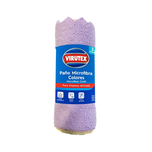 Pano de Microfibra Colores Virutex, pack de 3 unidades