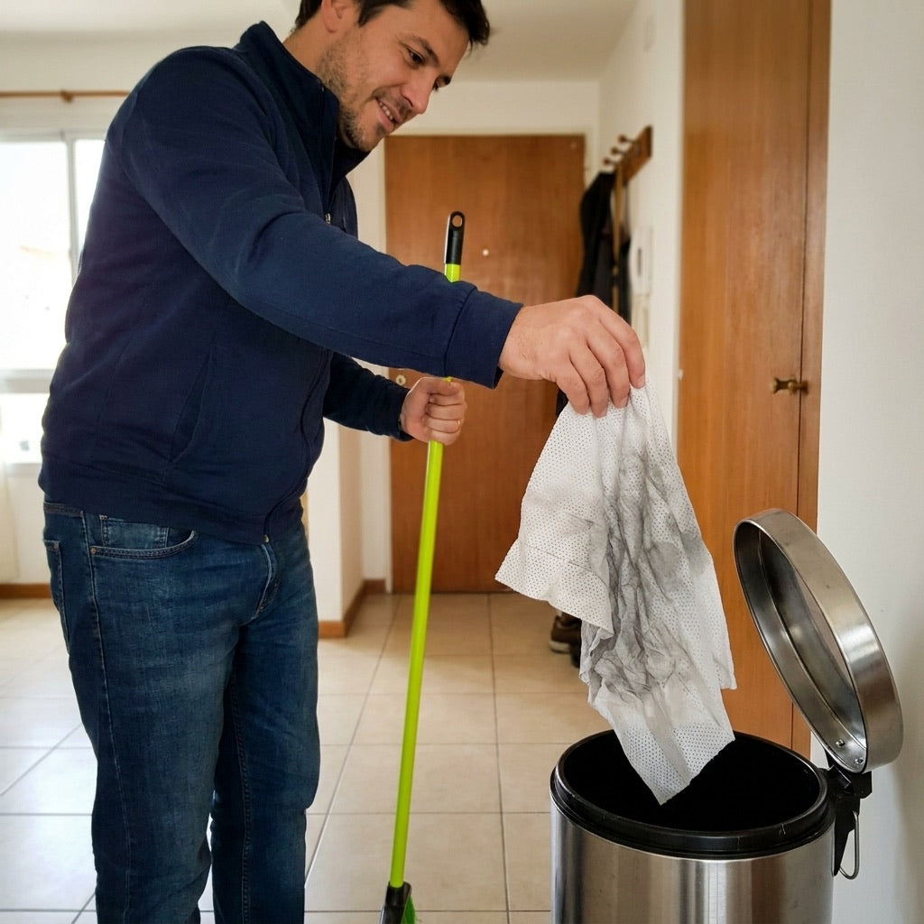 Persona usando el trapo de piso Impeke en su casa