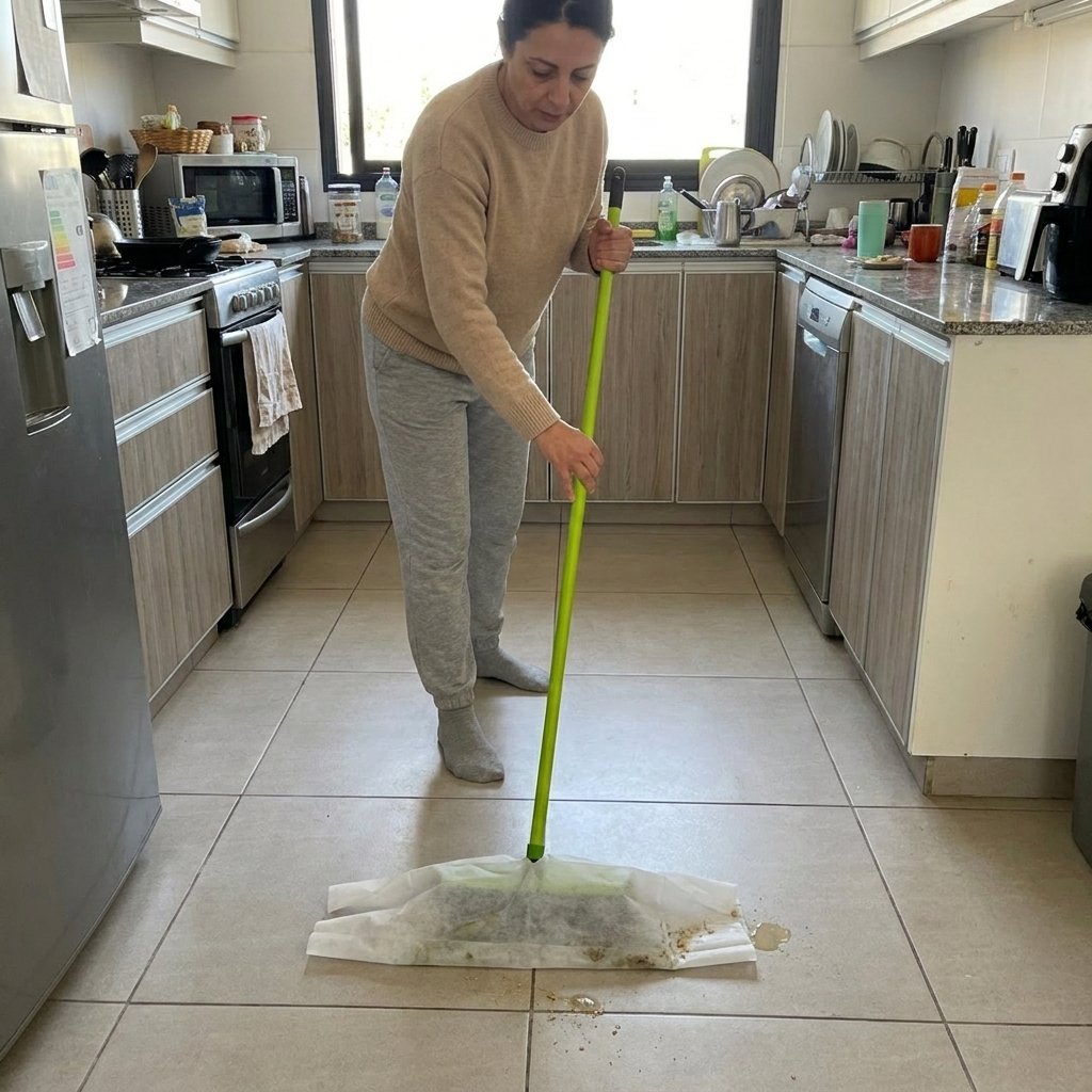 Persona usando el trapo de piso Impeke en su casa